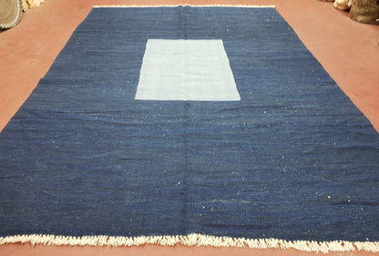 Turkish Kilim Rug 6x9 Wool Flatweave Blue Abstract Boho Decor