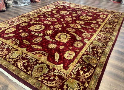 Indo Mahal Rug 9x12, Allover Pattern, Dark Red, Traditional Wool Area Rug