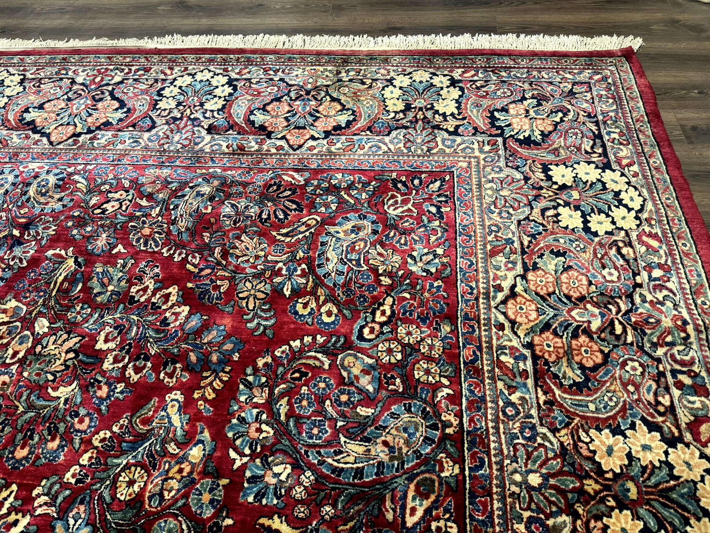 Antique Persian Sarouk Rug Palace Size 12x18 With Regal Floral Palmette
