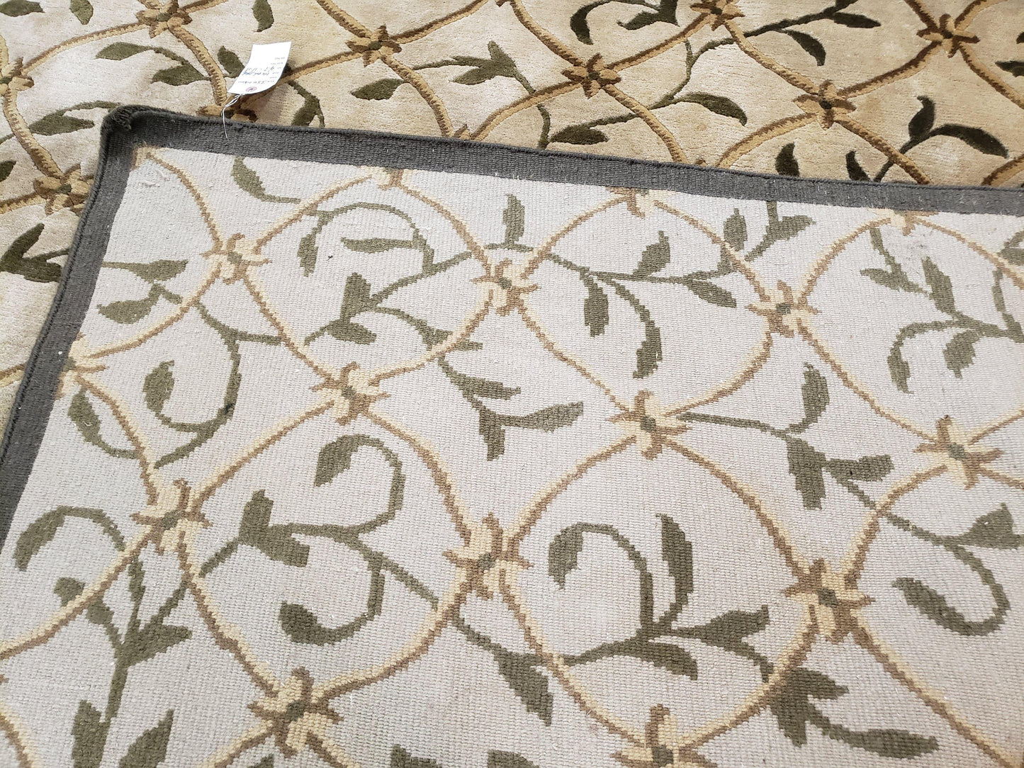 Vintage Tibetan Area Rug 9x12 Hand Knotted Wool Nepali Beige Soft Pile For Living Room