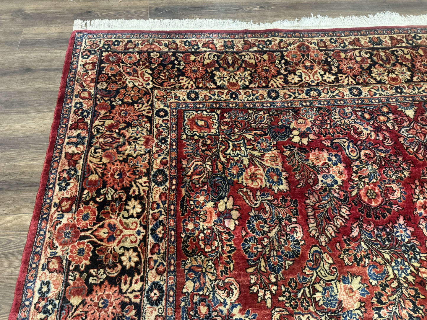 Persian Sarouk Rug 10x17 Large Handmade Wool Red Floral Allover Antique