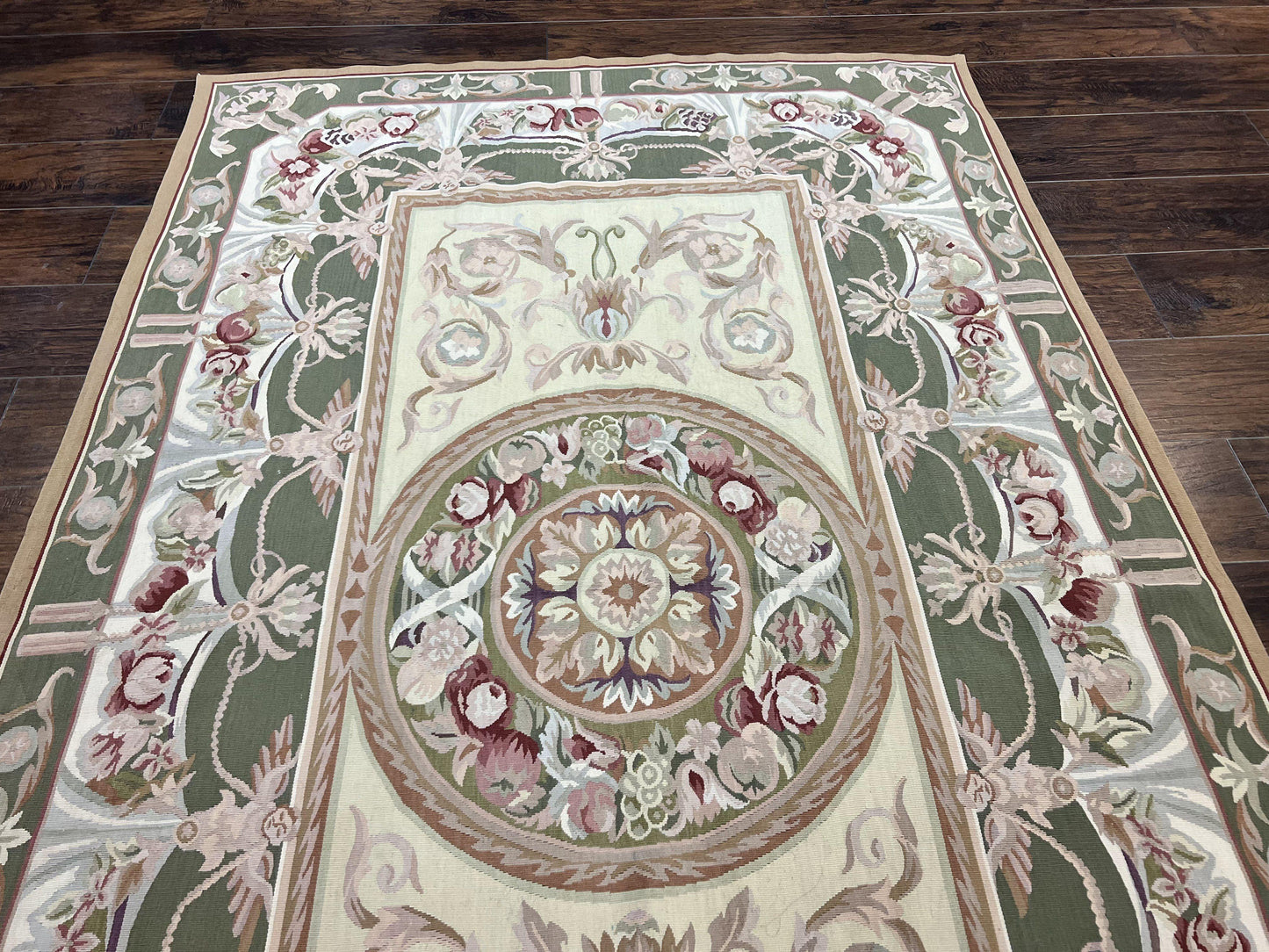 Aubusson Rug 5x8 Wool Handmade Vintage Carpet With Angel Motifs European Design