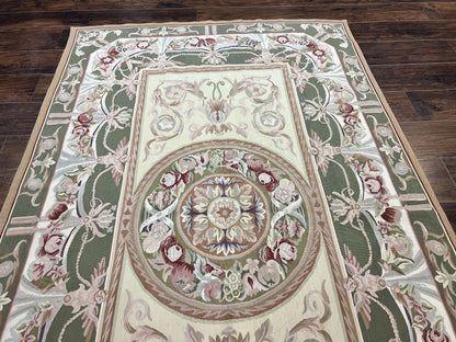Aubusson Rug 5x8 Wool Handmade Vintage Carpet With Angel Motifs European Design