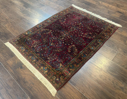 Antique Persian Sarouk Rug 3 By 5 Hand Knotted Wool Carpet Red 1920s
