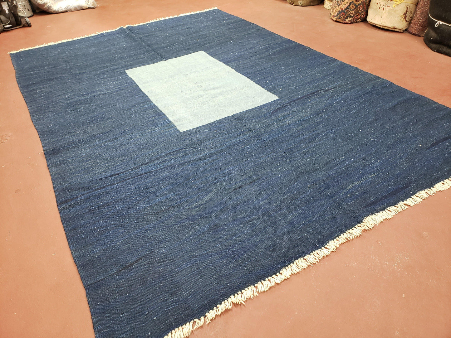 Turkish Kilim Rug 6x9 Wool Flatweave Blue Abstract Boho Decor
