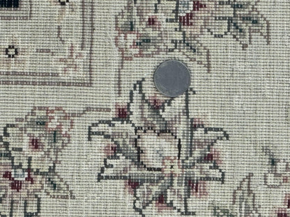 Sino Persian Rug 6x9, Black and Ivory, Wool and Silk Highlights, Handmade