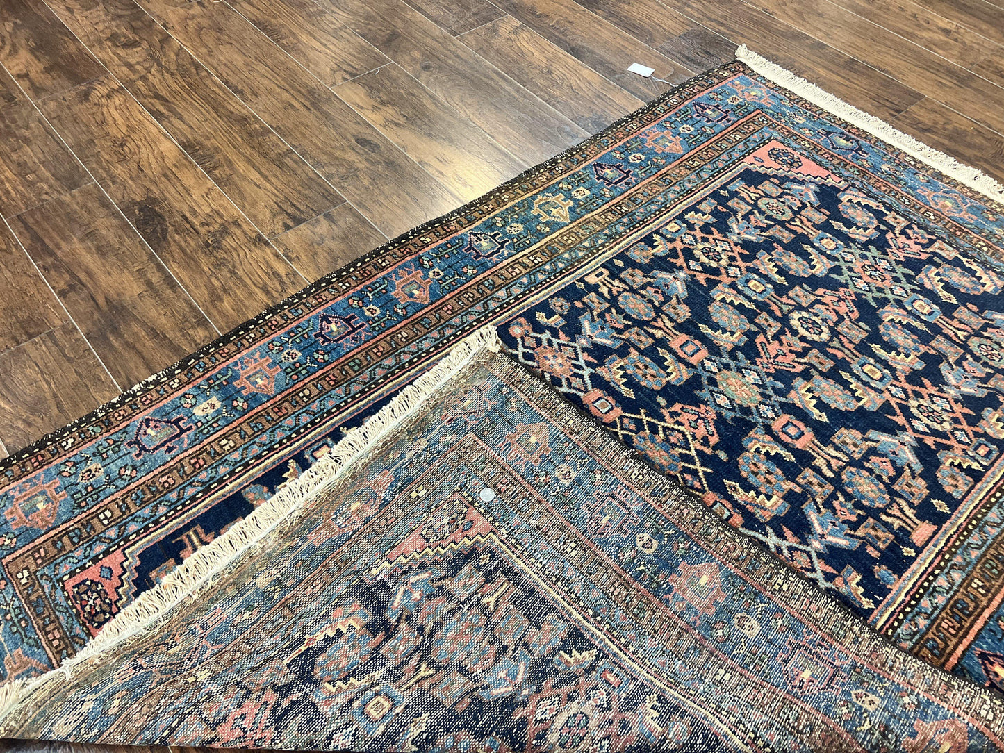 Antique Persian Tribal Rug Hand Knotted Wool 5x7 Navy Blue Pink Hamadan Pattern