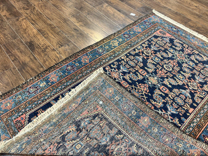 Antique Persian Tribal Rug Hand Knotted Wool 5x7 Navy Blue Pink Hamadan Pattern