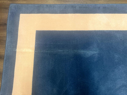 Blue And Cream Square Rug 10x10 Ft Hand Tufted Wool Modern Area Carpet