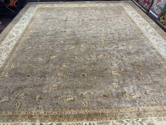 Handmade Wool Persian Rug 11x18 Hand Knotted Large Area Rug Floral Gray Taupe