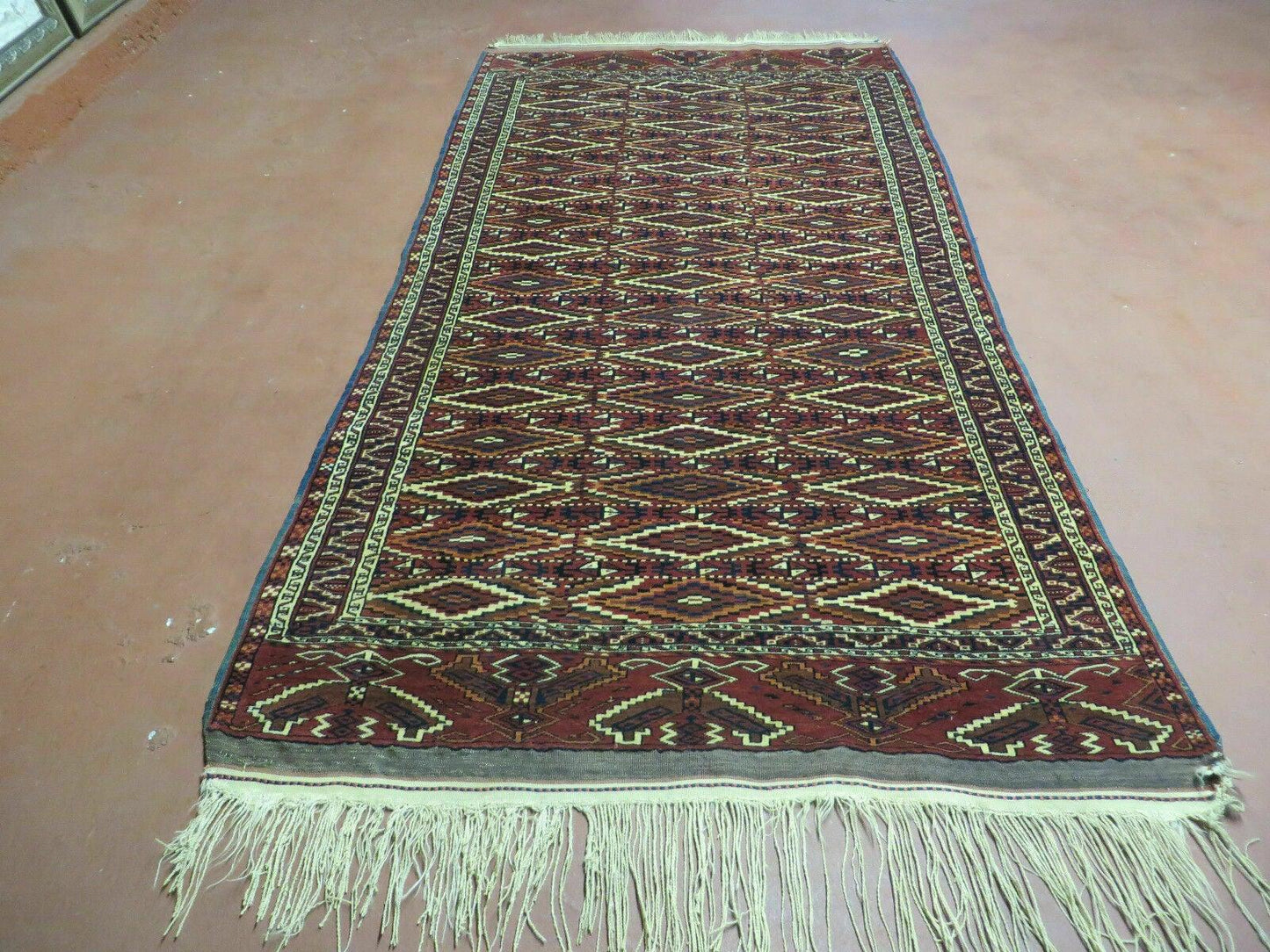 Bokhara Rug Antique Handmade In Russia Turkoman Yamud Wool 47x93