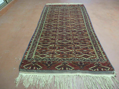 Bokhara Rug Antique Handmade In Russia Turkoman Yamud Wool 47x93