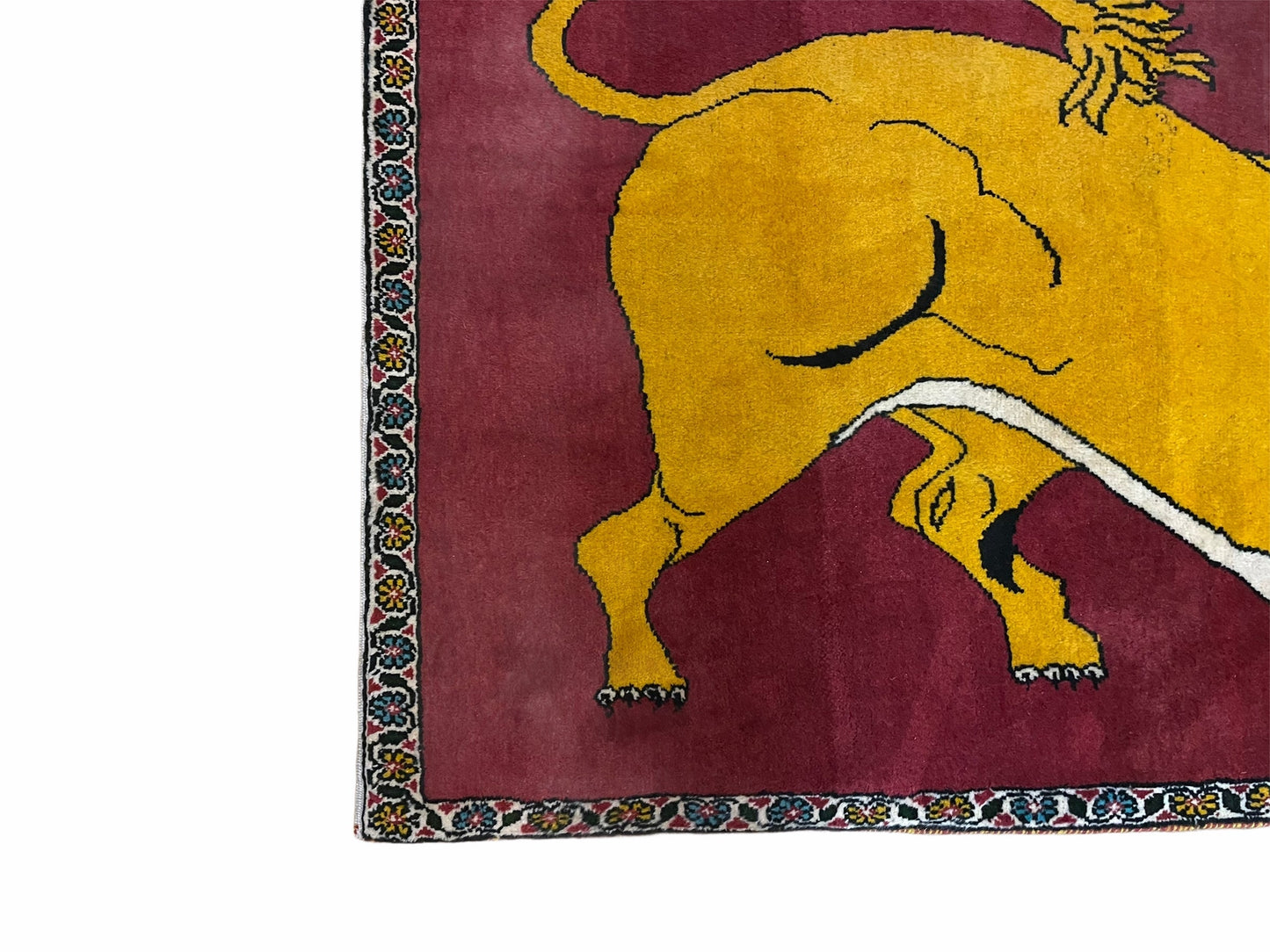 Persian Gabbeh Rug Lion Pictorial Hand Knotted Wool Red Two Foot Nine Inch By Four Foot Four Inch