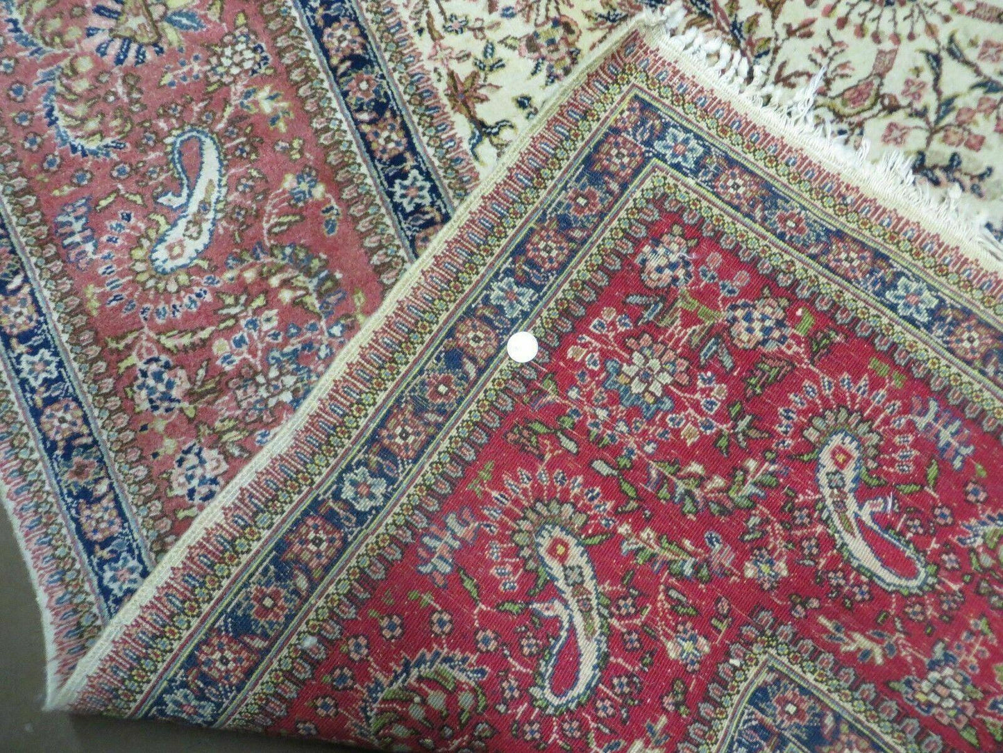 Persian Tabriz Rug 8x10, Antique Authentic Wool Oriental Carpet 8 x 10 ft, Bird Motifs Floral Boteh Paisleys, Cream Red Blue Vintage Handmade Rug
