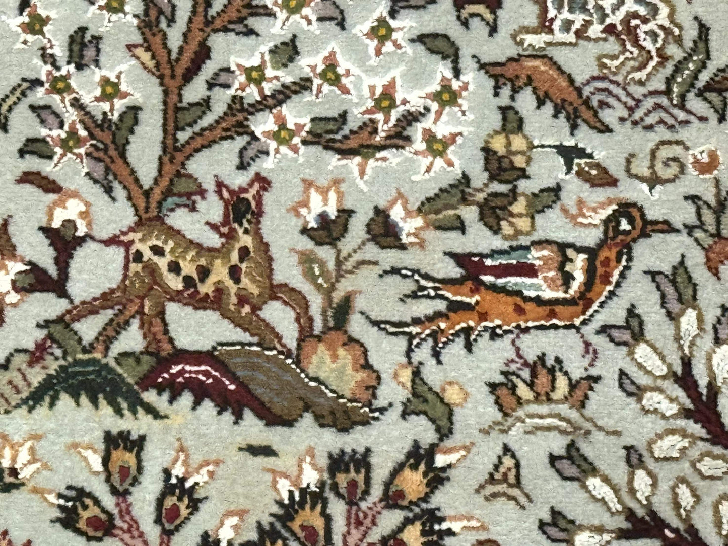 Persian Tabriz Rug 3x5 Tree Of Life With Birds And Animals Wool Silk Highlights