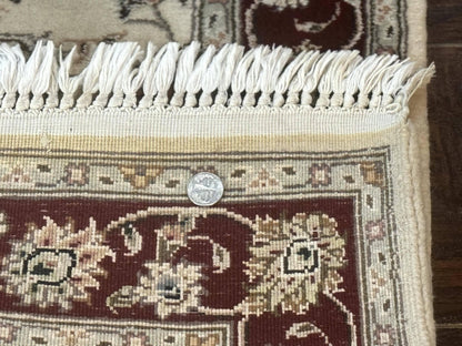 Persian Runner Rug 2.8 x 8 Handmade Vintage Wool and Silk Highlights Beige Maroon