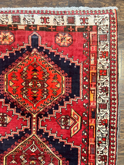 Persian Heriz Runner Rug 3.7 x 11, Persian Tribal Runner, Handmade Wool, Medallions, Geometric, Red, Antique Vintage Hand Knotted Rug