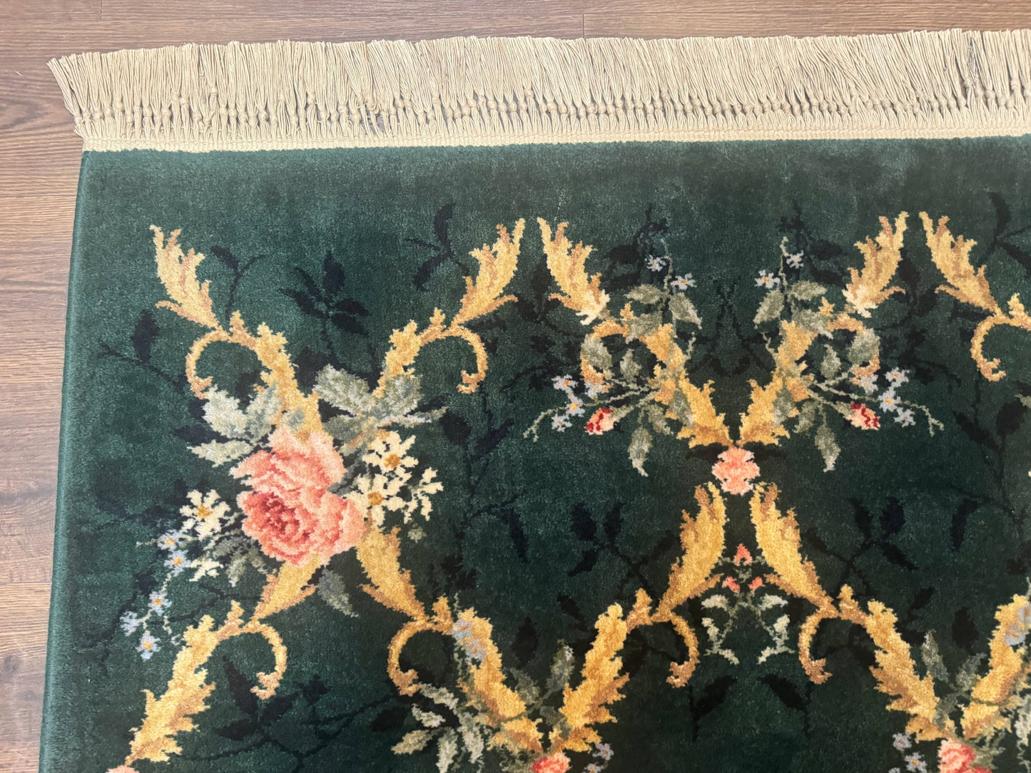 Karastan Garden of Eden Rug 4x6 Green Savonnerie Vintage Carpet