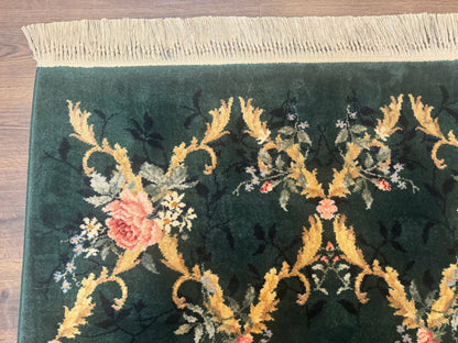 Karastan Garden of Eden Rug 4x6 Green Savonnerie Vintage Carpet