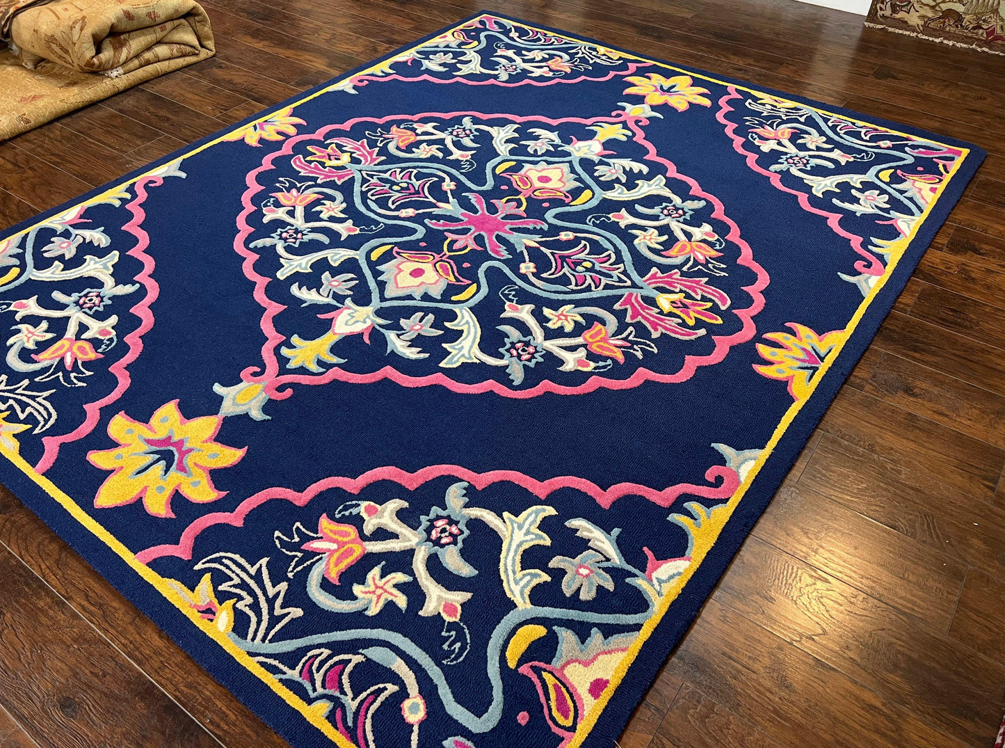 Safavieh Belagio Wool Rug 8x10 Navy Pink Yellow Floral Modern Area Rug
