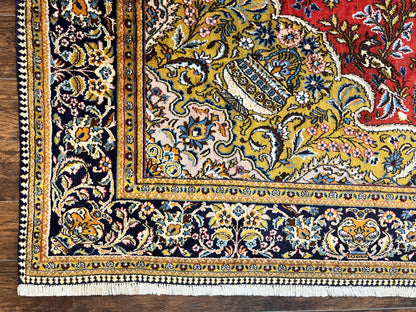 Persian Qum Rug 10x14 Hand Knotted Wool Silk Highlights Red Floral Semi Antique Vintage