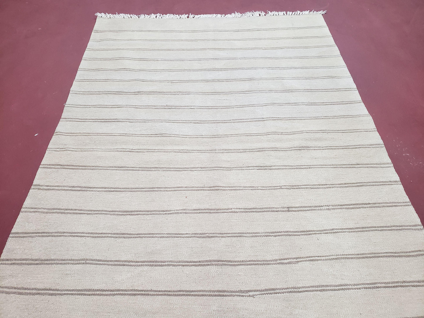 New Striped Turkish Kilim Area Rug 4x6 ft, Hand-Knotted, Wool, Light Gray, Earth Tone Decor, Flatweave Kilim, Two Toned Rug, Southwestern