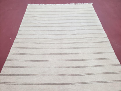 New Striped Turkish Kilim Area Rug 4x6 ft, Hand-Knotted, Wool, Light Gray, Earth Tone Decor, Flatweave Kilim, Two Toned Rug, Southwestern