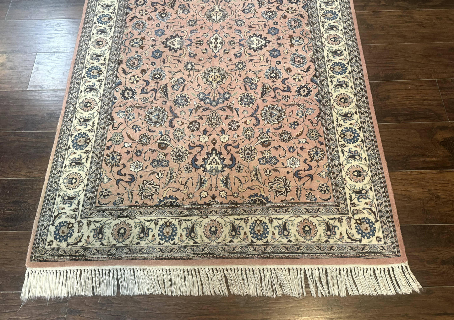 Pak Persian Rug 4x6, Pink and Cream, Very Fine 225 KPSI, Handmade Wool Oriental Carpet