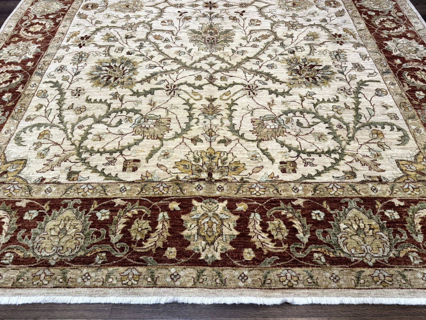Peshawar Rug Floral Wool 9x12 Hand Knotted Pakistani Carpet Beige And Rust