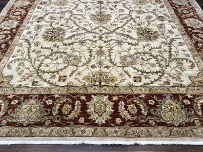 Peshawar Rug Floral Wool 9x12 Hand Knotted Pakistani Carpet Beige And Rust