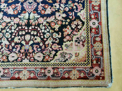 Antique Handmade India Floral Oriental Wool Rug 4x6 Full Pile Blue