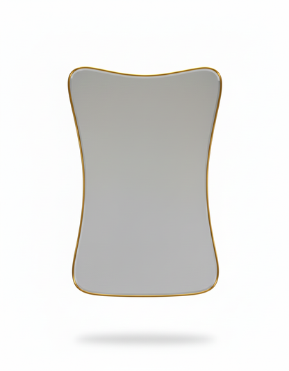 Cloud Curve Rectangle mirror with soft curved edges and handmade brass frame on white background