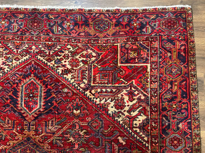Persian Heriz Rug 7x10, Geometric Pattern, Red Ivory Navy Blue