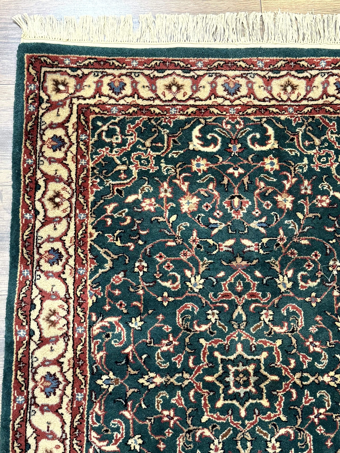 Indo Persian Rug Dark Green Hand Knotted Wool Area Rug 2.5x4 Small Oriental Carpet
