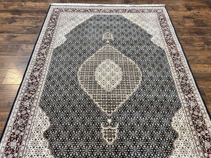 Sino Persian Rug 6x9, Herati Pattern, Vintage Handmade Hand Knotted Wool Oriental Carpet, Fine 6 x 9 Rug, Traditional Rug, Dark Blue Rug