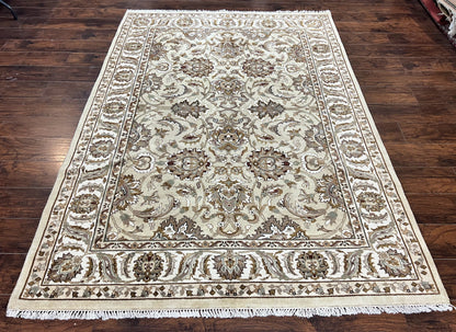 Indo Mahal Rug 6x9 Hand Knotted Wool Floral Ivory Green Traditional Carpet