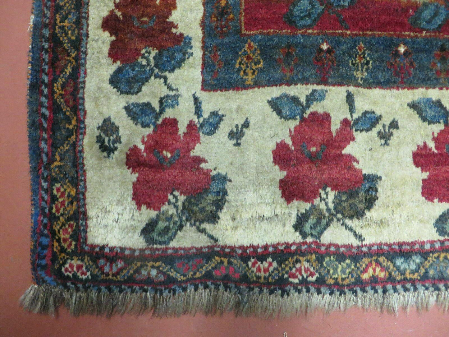 Turkish Floral Wool Rug Handmade Semi Antique 45x58 Inches