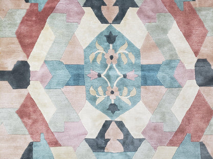 Nepalese Hand Knotted Wool Area Rug 8x11 Contemporary Multicolor Modern Carpet