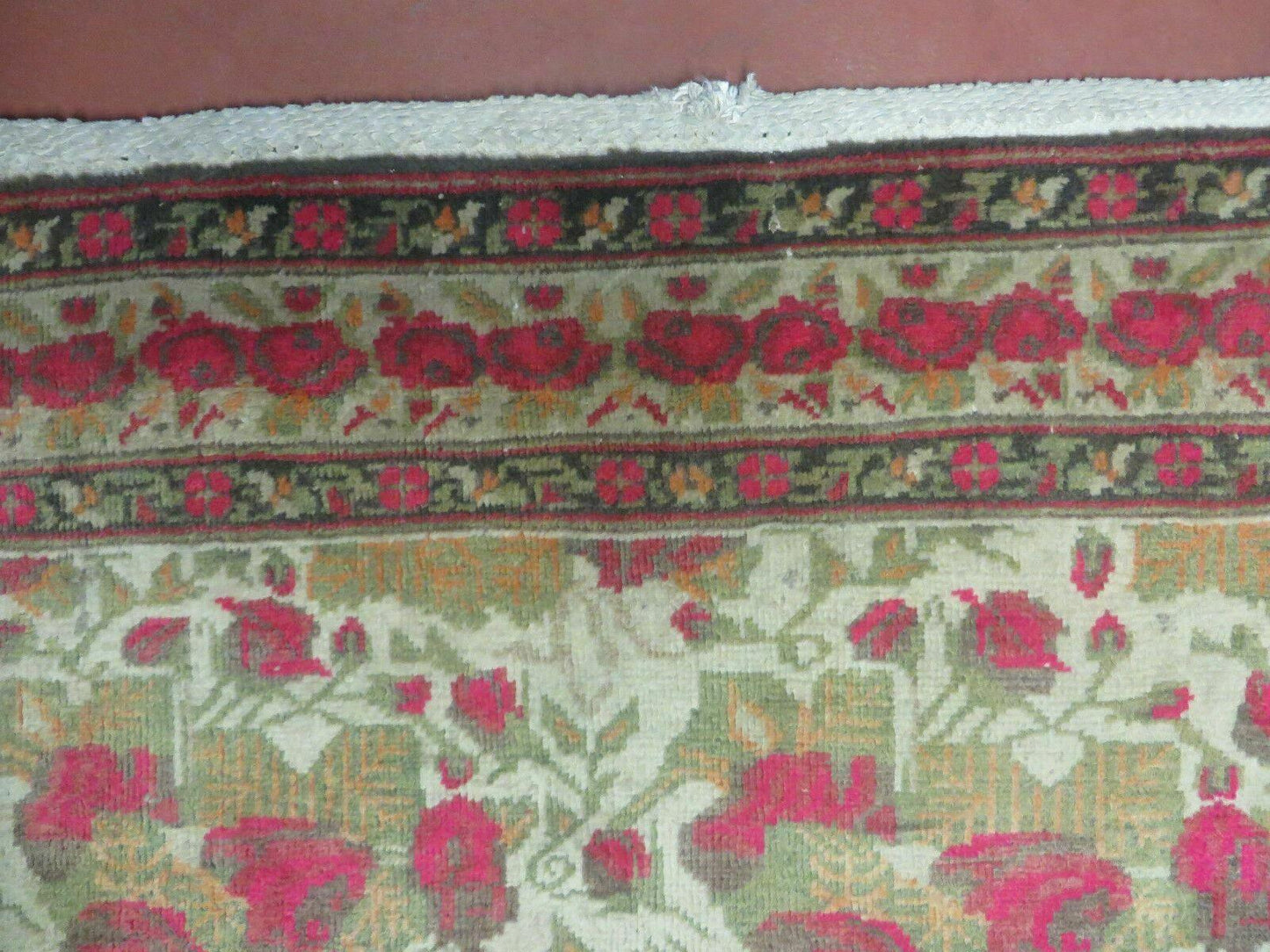 Antique Handmade India Floral Wool Rug 5x6 Roses And Traditional Oriental Design