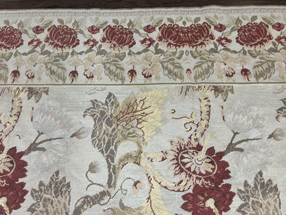 Extra Large Needlepoint Rug 14 x 20, Vintage Handwoven Handmade Wool Flatweave Carpet, Allover Floral Pattern, Elegant European Deisgn Rug