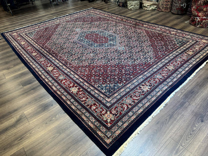 Indo Persian Bidjar Rug 9x12 Wool Handmade Carpet Dark Blue