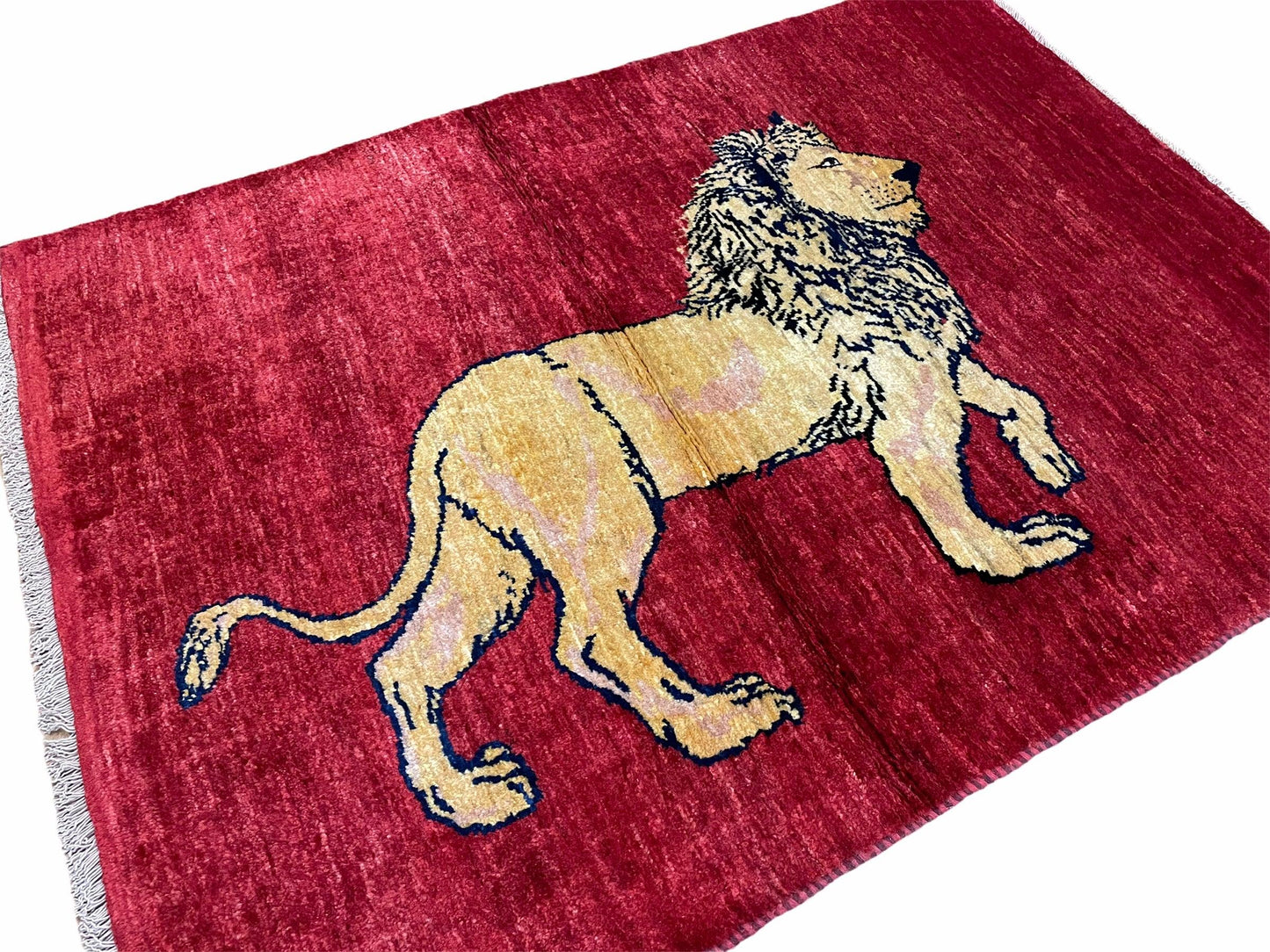 Handmade Hand Knotted Wool Rug Lion Pictorial 3x5 Vintage New