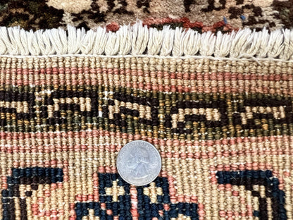 Romanian Runner Rug 2.6 x 12.9, Wool Handmade Hand Knotted Skinny Runner for Hallway, Floral Allover, Vintage Tan Runner