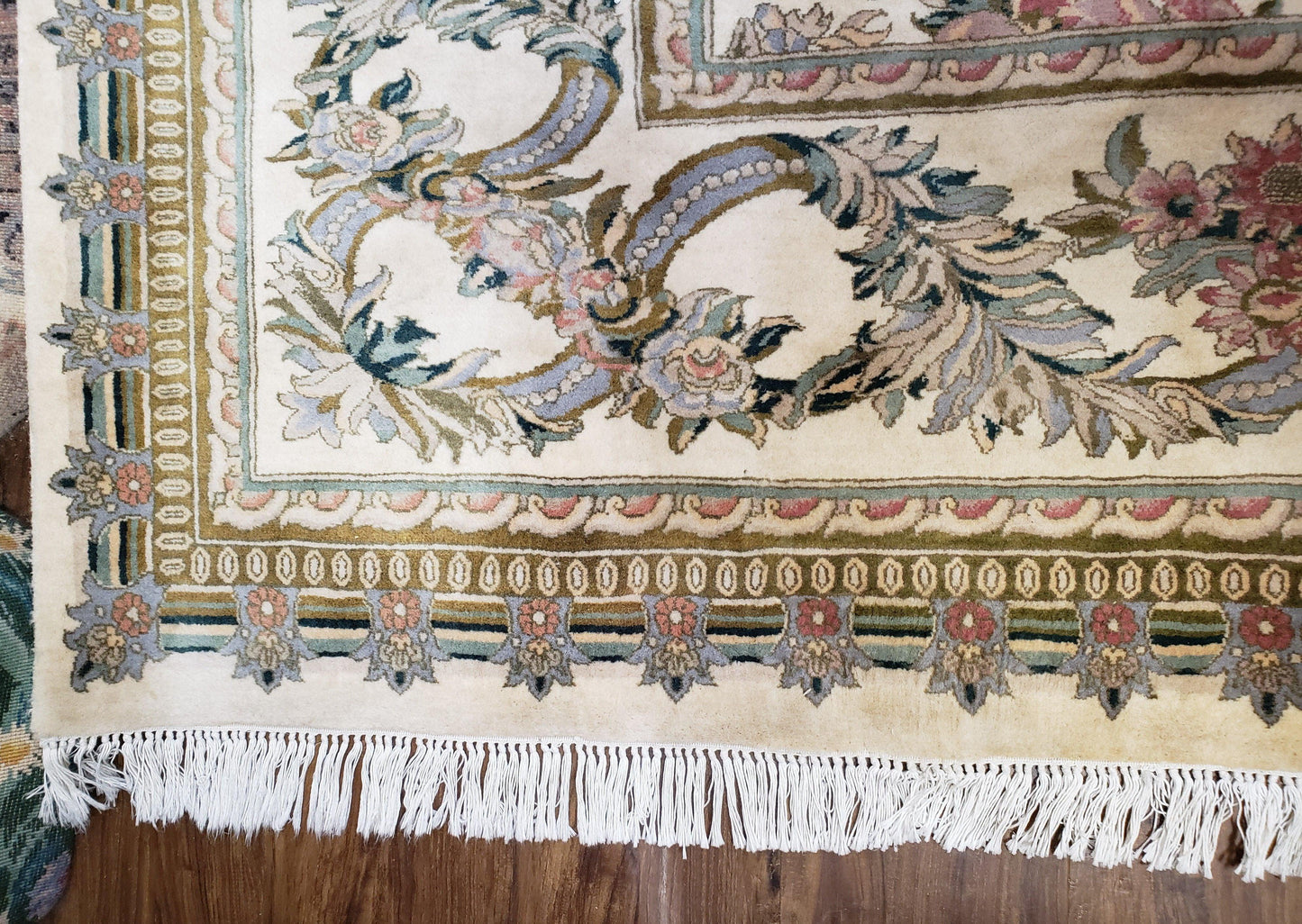 Pak Persian Floral Rug 11 x 12.6, Ivory, Very Fine, Hand Knotted