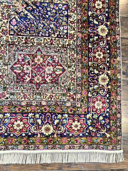 Persian Kirman Lavar Rug 8x9, Antique Persian Carpet, Colorful Multicolor 1920s Handmade Wool Rug, Garden Panel Design, Fine 200 KPSI