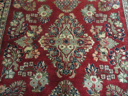 Red Persian Sarouk Rug 3x5, Antique Persian Carpet 1920s, Hand Knotted, Floral, Wool, Oriental Rug, Handmade Rug