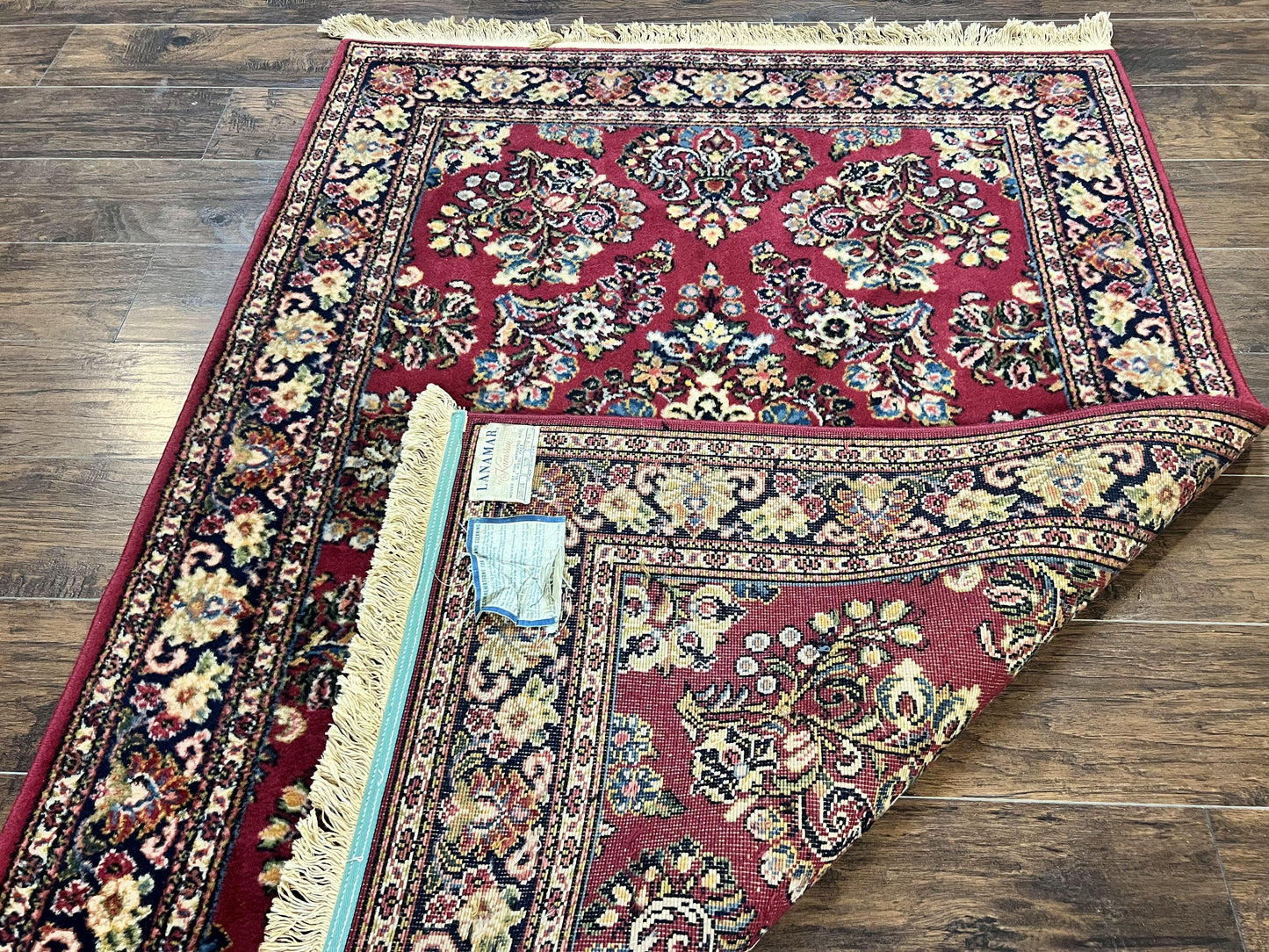 Karastan Rug 4.6 x 6 Lanamar Sarouk #5528, Red Wool Karastan Oriental Carpet, Discontinued, Antique, Wool Pile