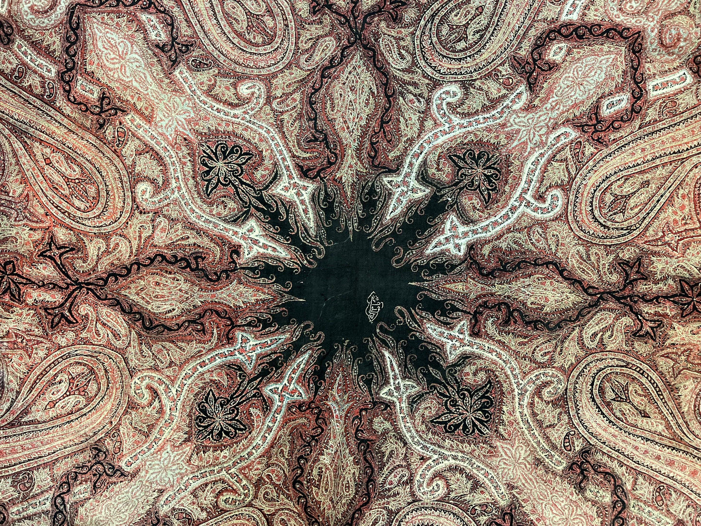 Antique Kashmiri Shawl Handwoven Wool Needlework Signed By Masterweaver Rare