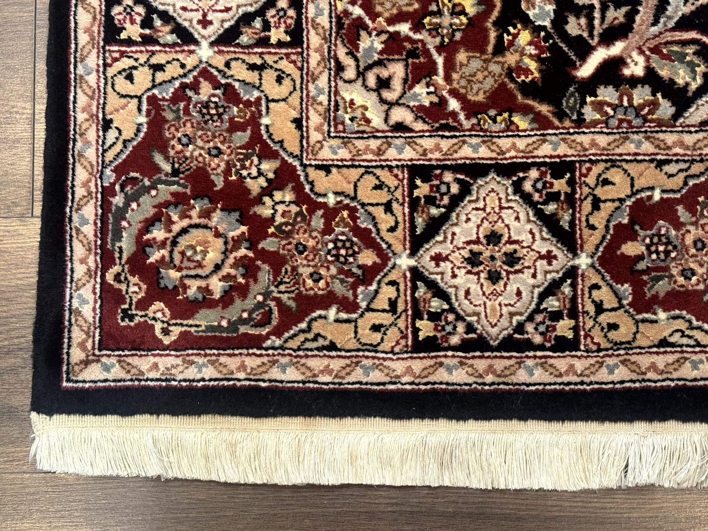 Pak Persian Rug 4x6, Black and Burgundy, Floral Allover, Wool and Silk