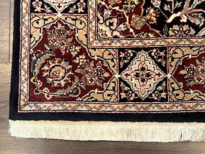Pak Persian Rug 4x6, Black and Burgundy, Floral Allover, Wool and Silk